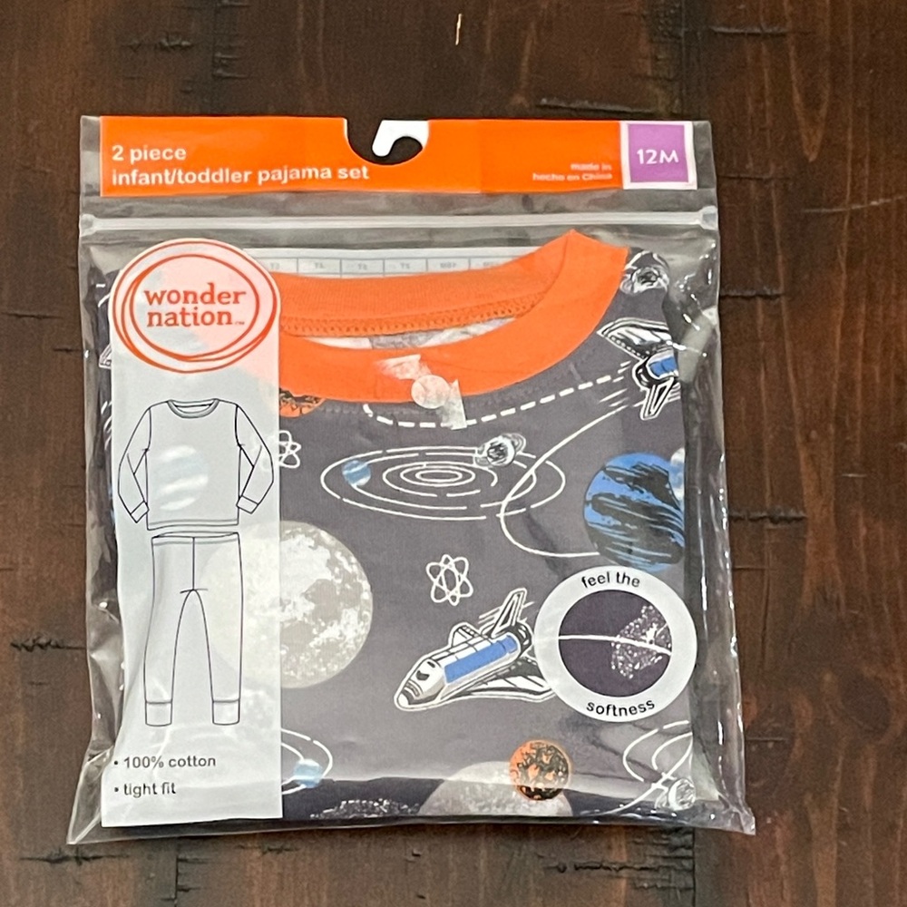 Wonder Nation Space-Themed Pajama Set - Orange and Gray